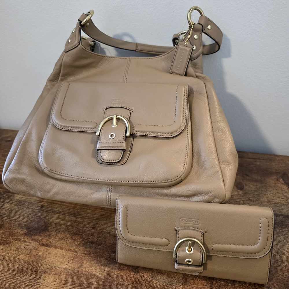 Coach NWT Campbell Lg Leather Hobo Shoulder Bag W/ Matching Wallet